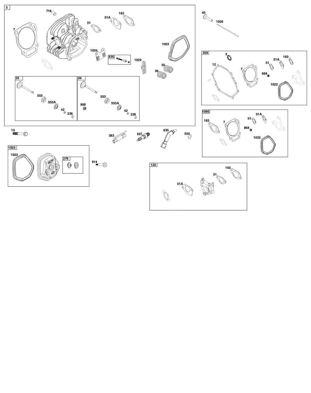 Cylinder Head Group Diagram and Parts List for 25T235-0349-G1 200000 - 399999 Briggs and Stratton Engine